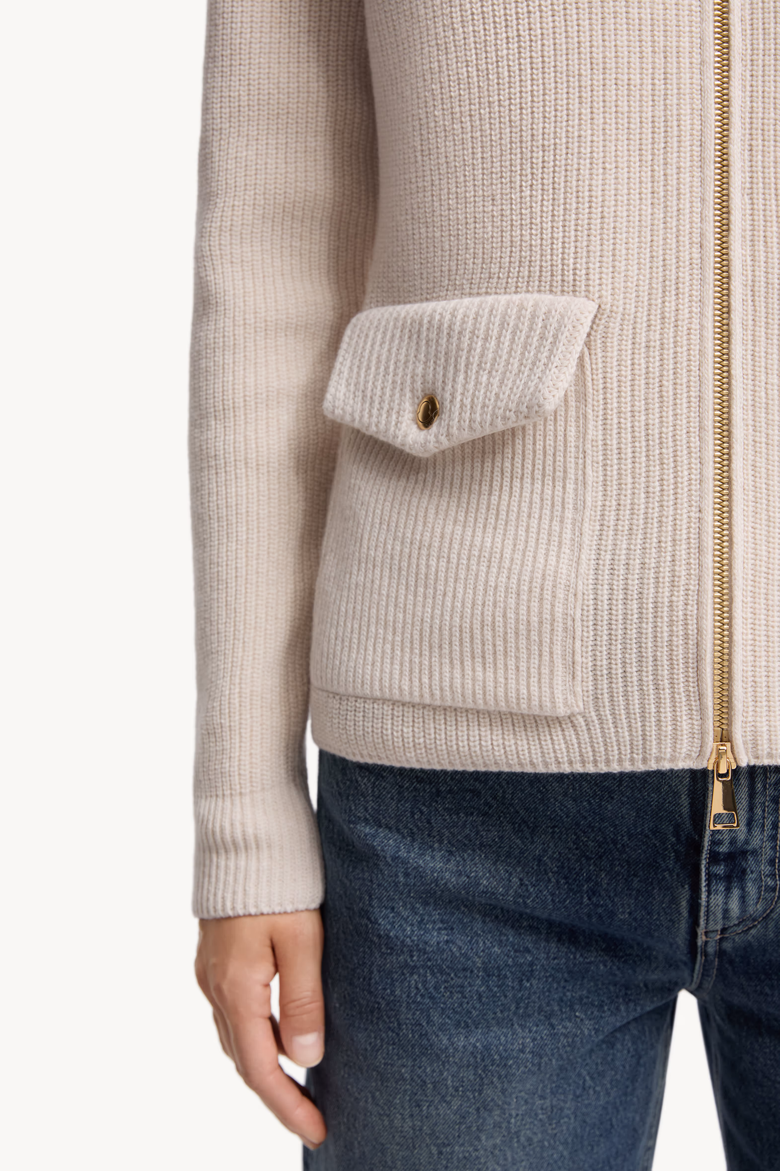 Cardigan zippé matelassé en laine Femmes Blanc Moncler 6